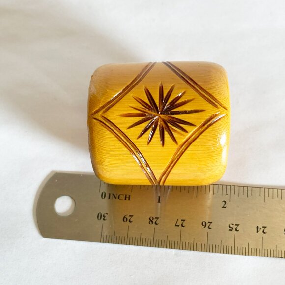 Vintage Hand-Made Star Etched Bamboo Napkin Rings 5 Wood Tableware Serving - Picture 3 of 4